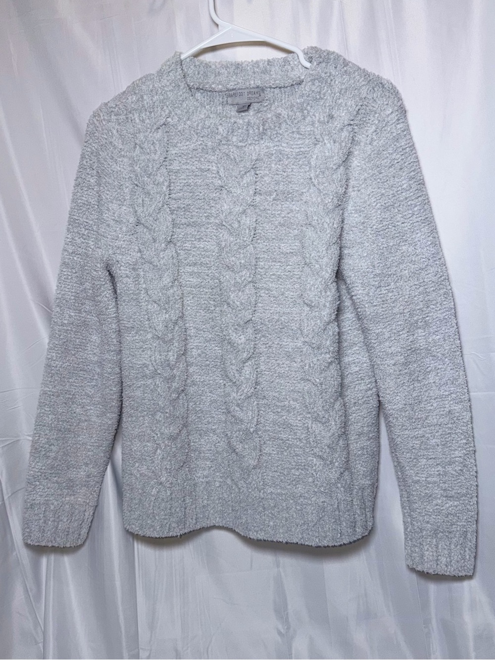 Barefoot Dreams Cozy Cable Knit Crewneck Sweater - Light Gray
